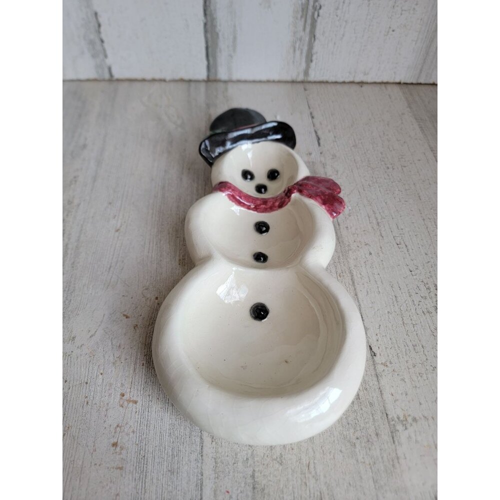 Vintage snowman‎ ceramic? dish trinket tray Xmas home decor unique top hat